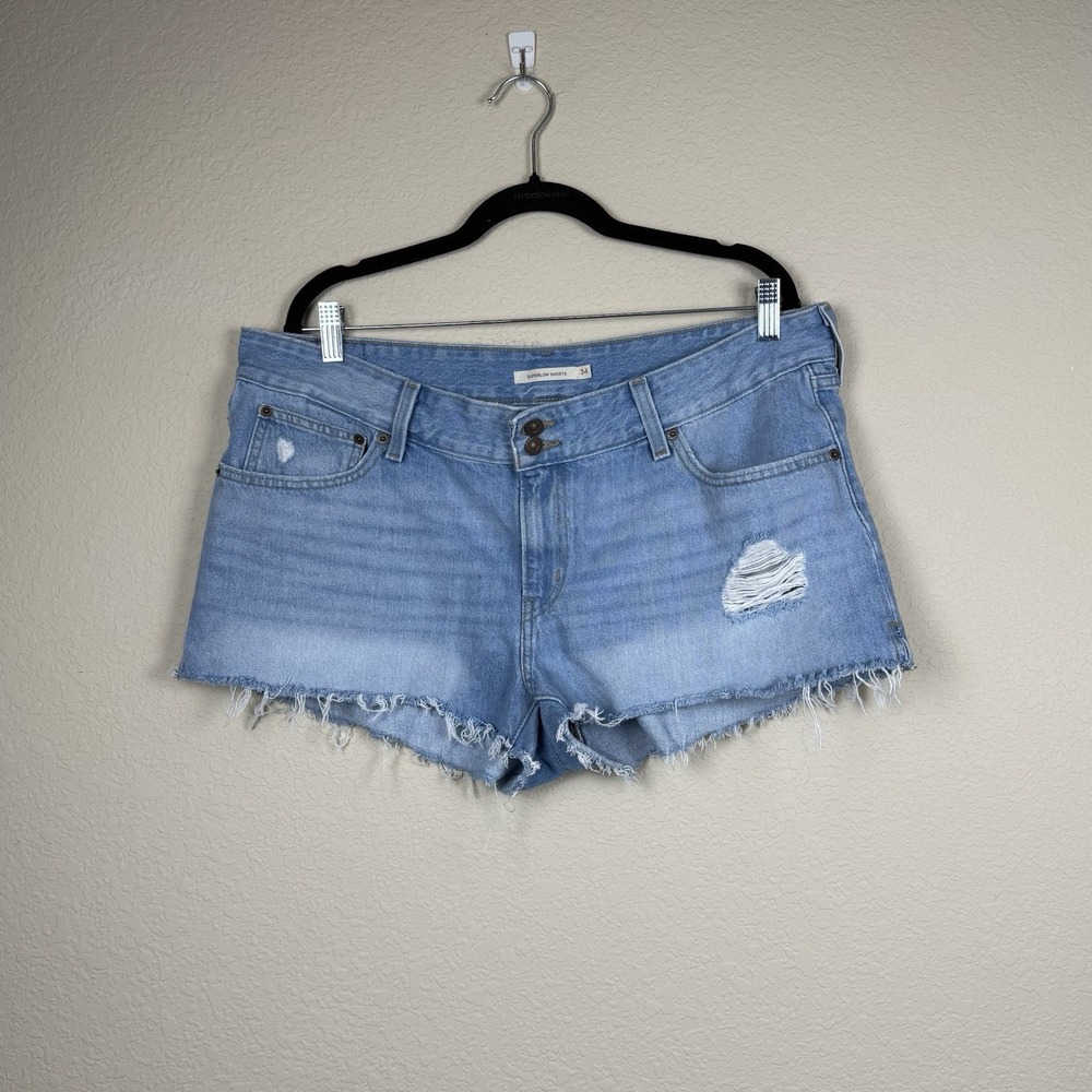 Levis Superlow Shorts Womens 34 Denim Low Rise Distressed Cutoff Frayed Hem